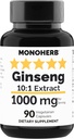 MONOHERB Ginseng Extract 1000 mg - 90 Vegetarische capsules
