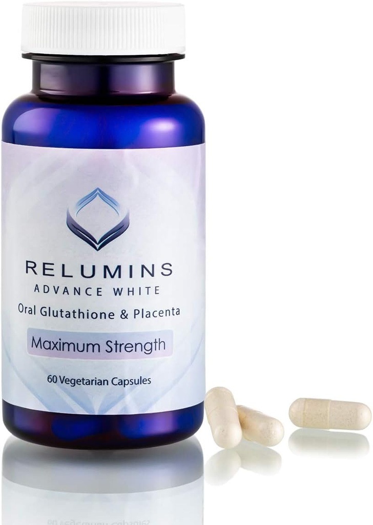 Relumins Advanced White Glutathion Capsules - Max Strength Supplement met ALA, Placenta, Rose HIPS & Vitamine C - Ondersteunt Collageen & Youthful Skin, Made in USA - 60 Caps