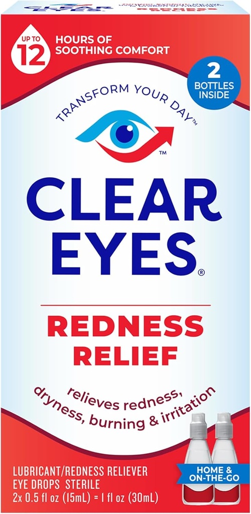 Yeux clairs Redness Relief gouttes oculaires, yeux blancs et soulagement sécheresse, brûlure et irritation, 2 x 0,5 Fl Oz, Twin Pack