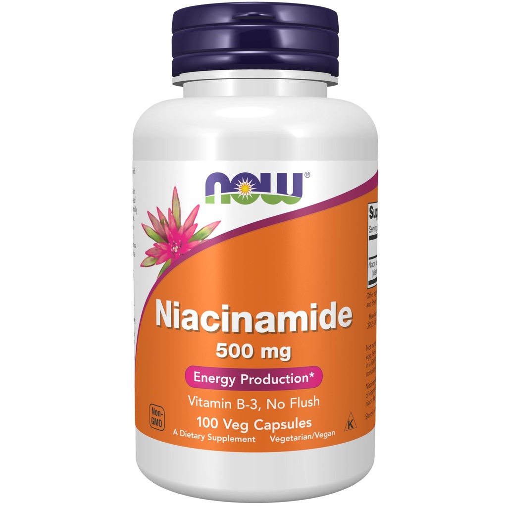 NOW Voedingssupplementen, Niacinamide (Vitamine B-3) 500 mg, Energieproductie*, 100 Veg Capsules