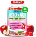 Apple Cider Vinegar Gummies, Fast Ripped Keto ACV Gummies, Max Strength 2000mg, Geformuleerd met groene thee, B6 & B12, Probiotica, ACV voor Metabolisme, Digestie, Detox & Cleanse, 60 Tellingen