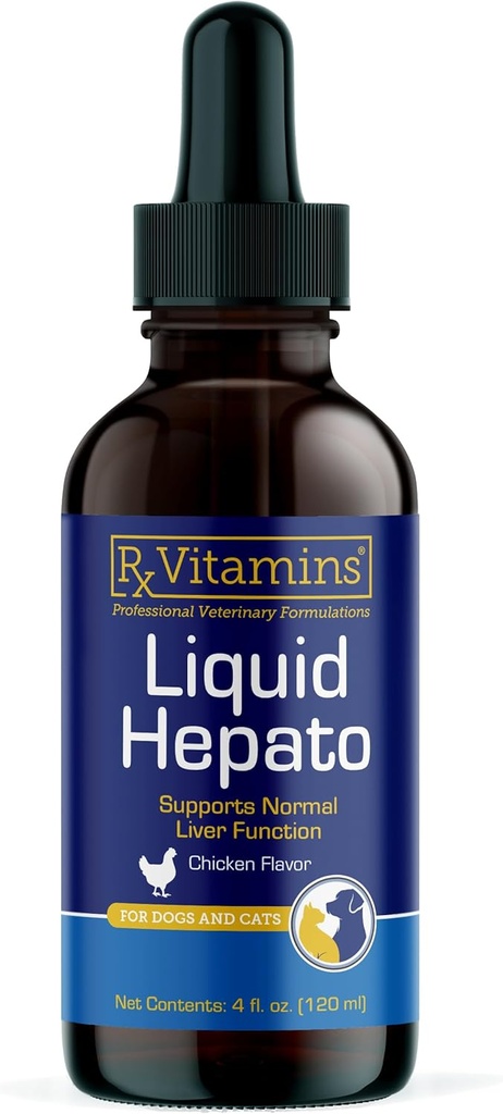 Rx Vitamins Liquid Hepato - Liquid Liver Support Supplement with Milk Thistle Extract - Hepatic Dog Supplement Enriched with Vitamin B Complex - Chicken Flavor (4oz)