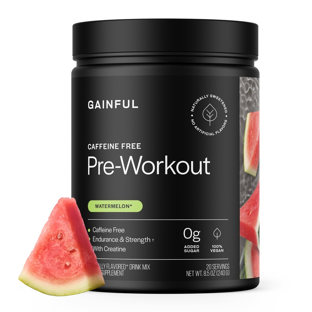Krachtige Cafeïne Gratis pre-workout poeder met Creatine, Watermeloen smaak, Ondersteunt sterkte, uithoudingsvermogen, & herstel, BCAA's, Beta Alanine, L-Citrulline, Geen kunstmatige ingrediënten, 20 Serven