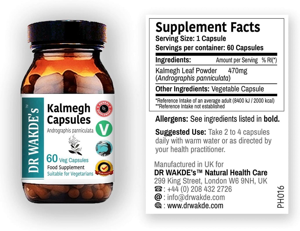 DR WAKDE'S Kalmegh Capsules (Andrographis panniculata, 60 Veg Caps, Plant Based Supplement, Ayurvedic Herb, All Natural, Vegan)