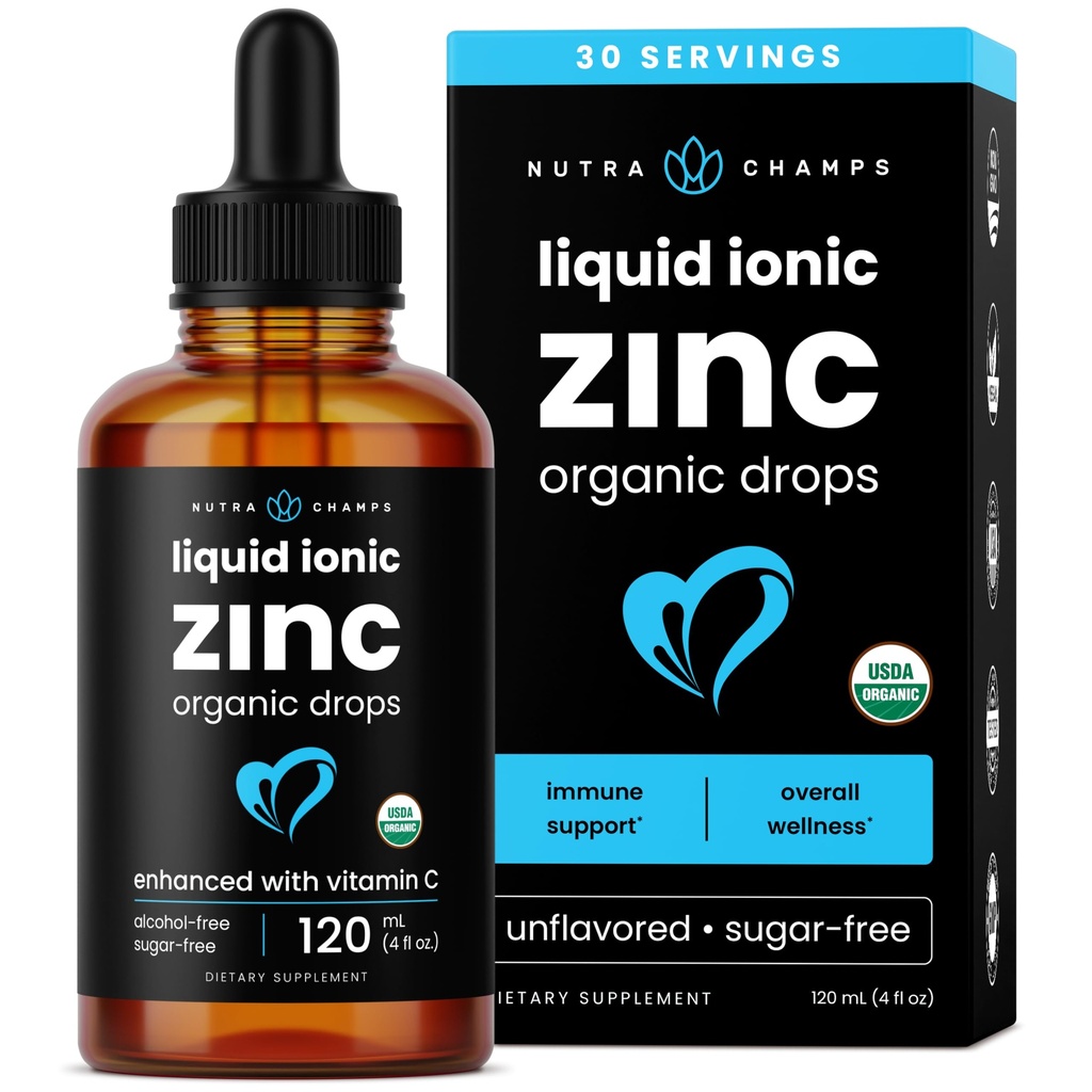 NutraChamps Liquid Zink voor kinderen en volwassenen, Vegan, Pure Ionic Zink druppels Verbeterd met vitamine C, Supplementen voor Immune Ondersteuning, Suikervrije Liquid 4 oz