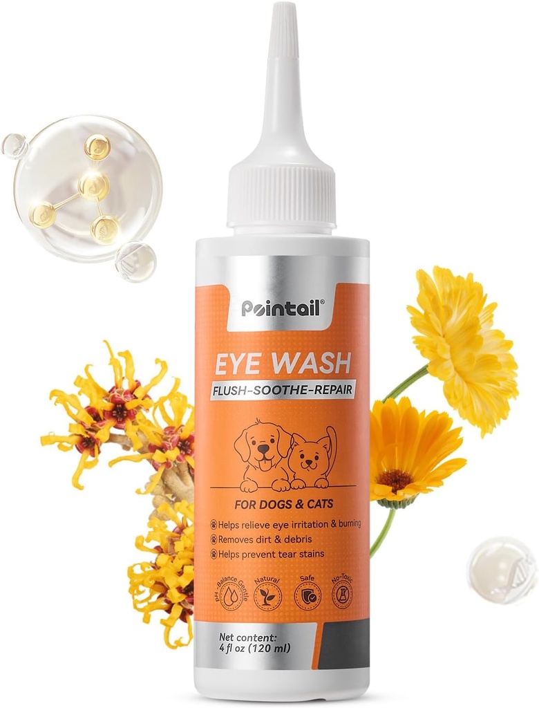 Hond oogdruppels, ooginfectie behandeling voor honden en katten, oog wassen, irritatie verlichting, voorkomen traan vlekken, spoelen druppels, oogverzorger te verwijderen puin, zachte formule, 4 oz