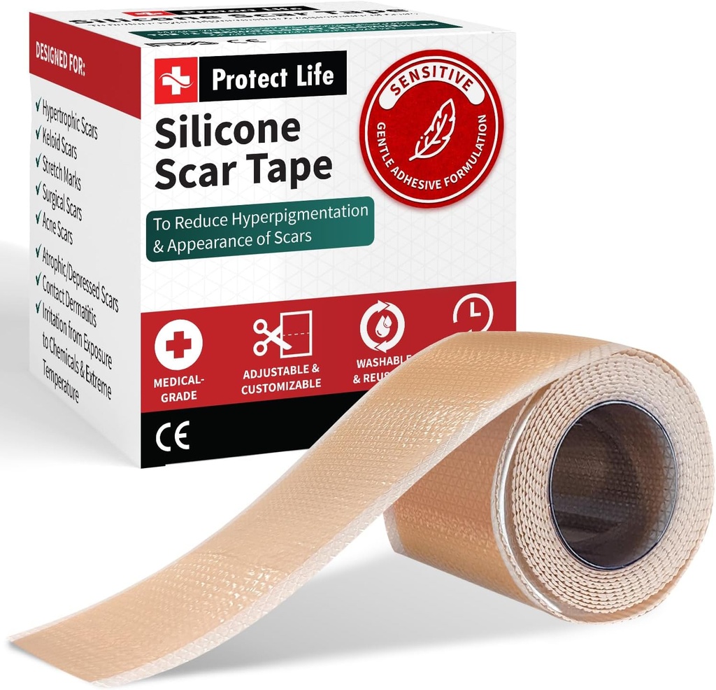 Protégez les feuilles de cicatrice de silicone de vie 1,6" x 118" Roll-3M - Bandes de cicatrices de grade médical pour l'enlèvement de la bouffée kéloïde - Bandes de cicatrices de ruban de silicone réutilisables, Patchs pour cicatrices chirurgicales, section C