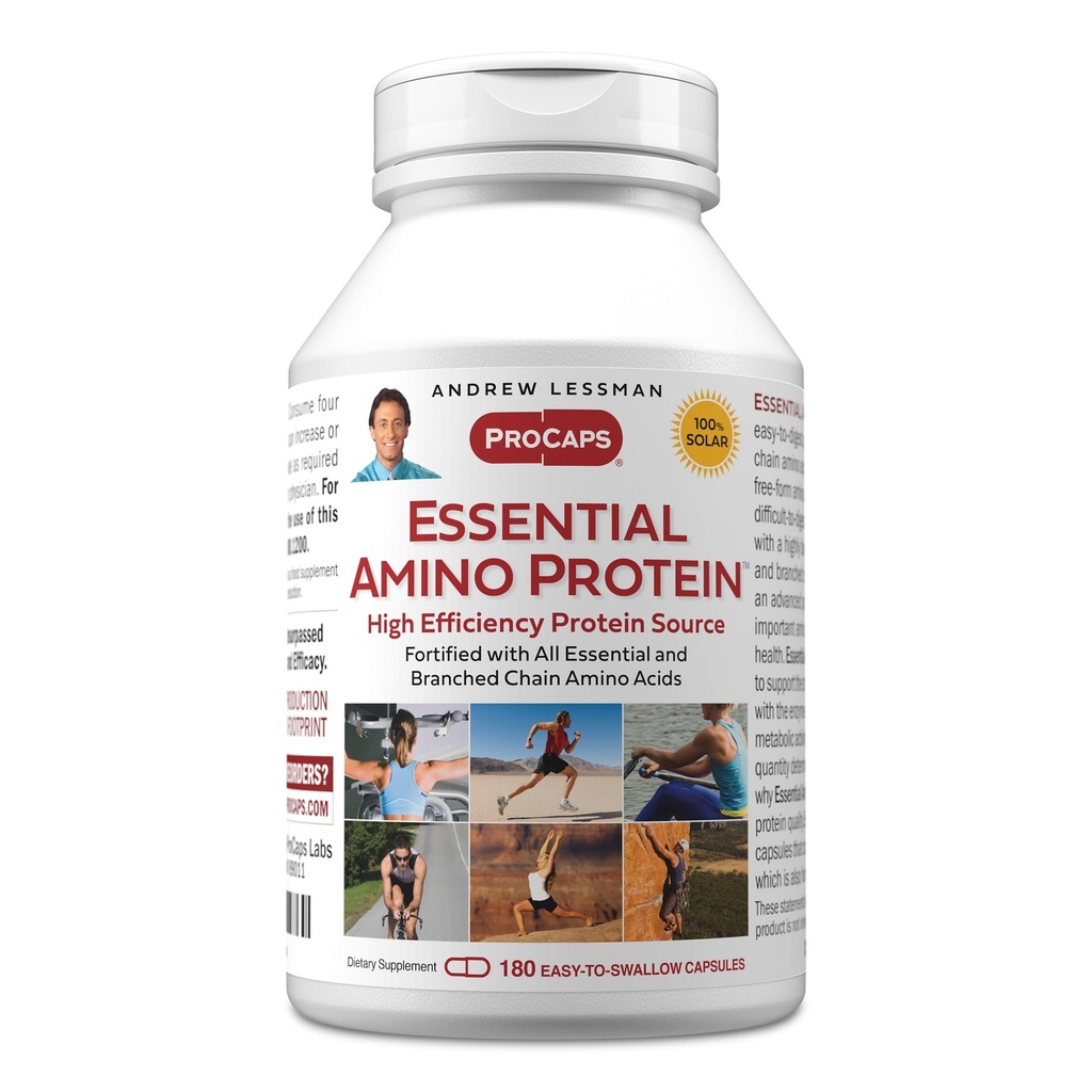 ANDREW LESSMAN Essential Amino Protein 180 Capsules - Een zeer Bio available Protein Source met essentiële en vertakte keten Aminozuren. Ondersteunt structuur en functie van belangrijke organen en weefsels.
