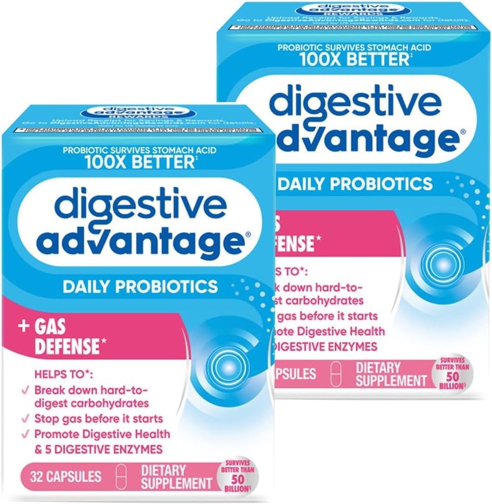 Digestief voordeel Snelle werking Enzymen + Dagelijkse Probiotica Voorkomen Gas & Break-down voedseldeeltjes 32 Telcapsules (2 Pack)