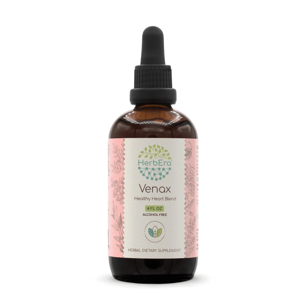 HerbEra Venax B120 Alcoholvrije Extract Tinctuur, Geconcentreerde Liquid Drops: Slager's Broom, Horse Chestnut Nut, Rosemary Leaf, Prickly Ash Bark, Bilberry Leaf, Grape Seed. Stone Root. 4 Oz