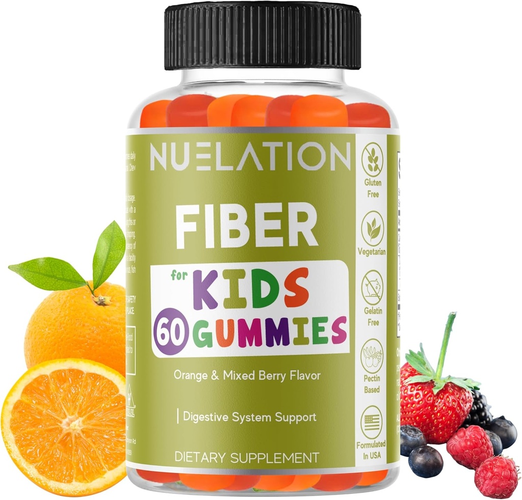 Vezel Gummies voor kinderen - 60 Graaf - Vegetarisch, Glutenvrij, Gelatinevrij, vezelsupplement voor kinderen - Prebiotische vezel ter ondersteuning van spijsvertering, Bowel Movement & Immune Health