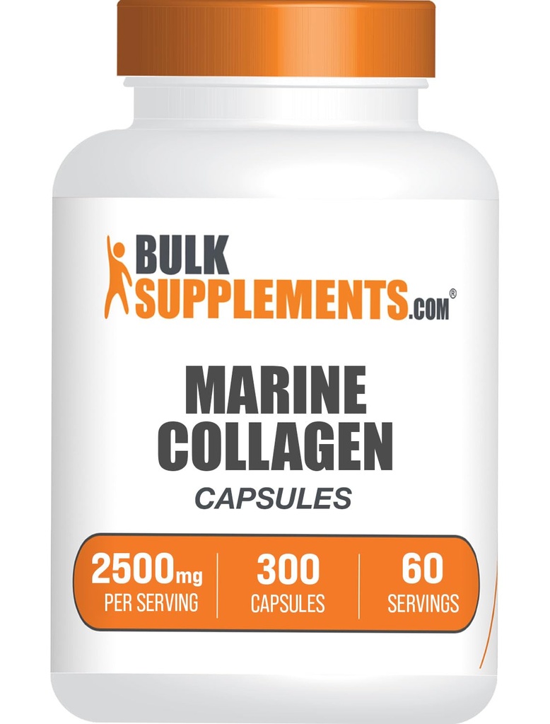 BulkSupplements.com Capsules de collagène marin - Supplément de collagène de poisson, Collagène pour les femmes et les hommes - Collagène hydrolysé, sans gluten, 5 capsules par portion, 300 capsules (paquet de 1)