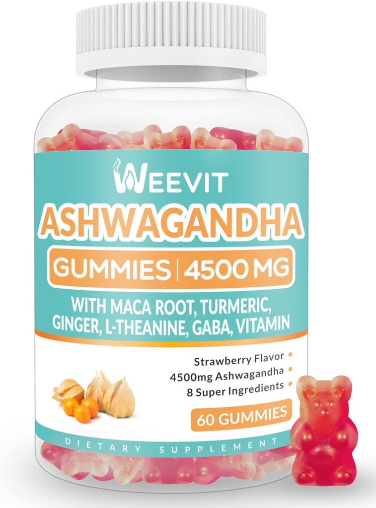 Gummies Ashwagandha sans sucre pour les femmes et les hommes, Gummy Ashwagandha avec poudre de racine de Macao