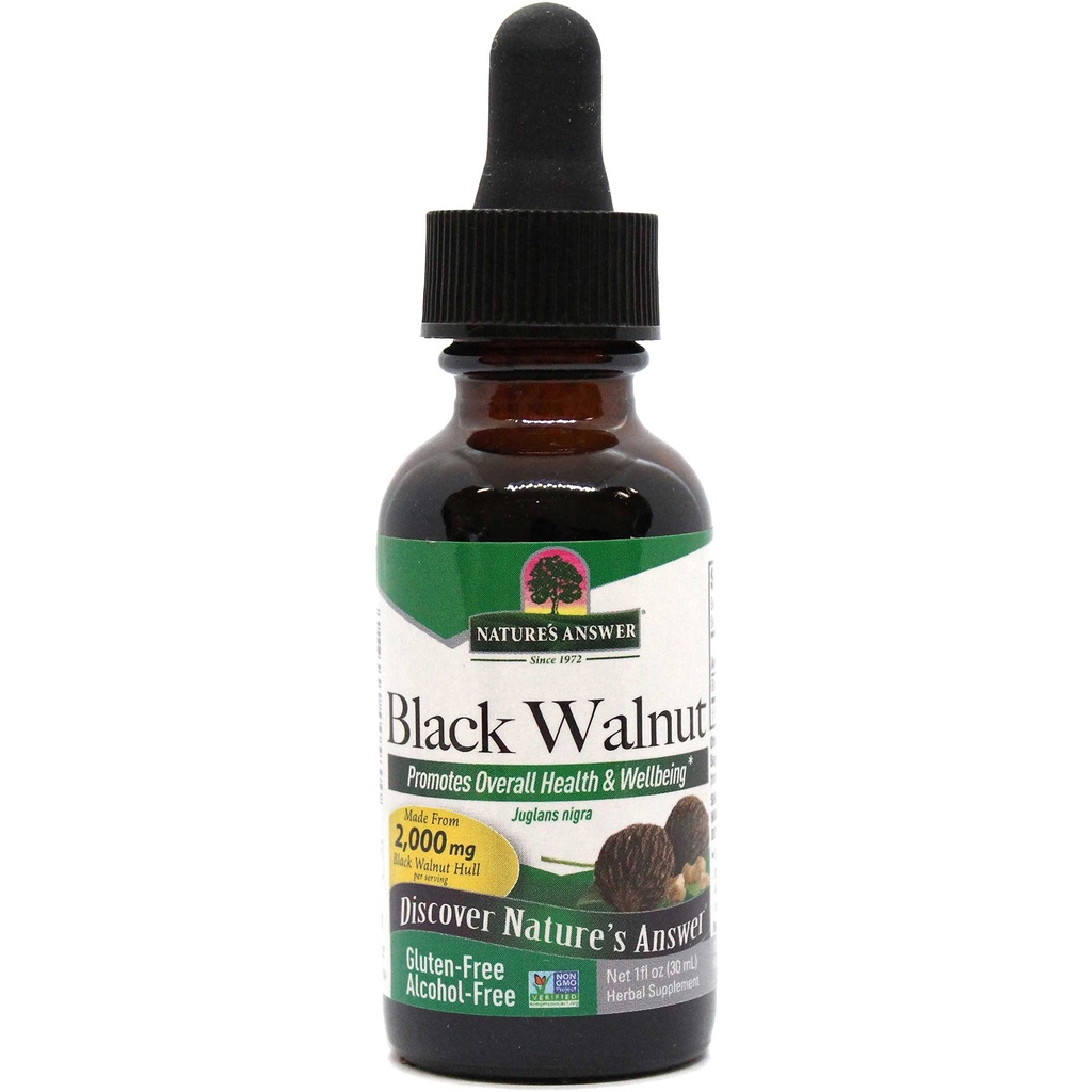 Nature's Answer Black Walnut Green Hull Extract 1oz - Sans alcool, sans gluten, casher - Noix noire, wormwood Black Walnut Clove Parasite Cleanse - Detox & Liver Support, Digestive Cleanser