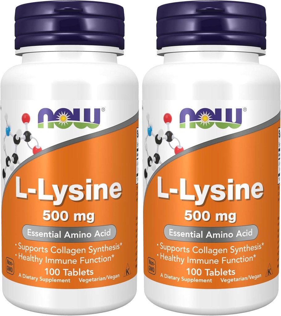 MAINTENANT Suppléments, L-Lysine (chlorhydrate de L-Lysine) 500 mg, acide amino, 100 Compte (paquet de 2)