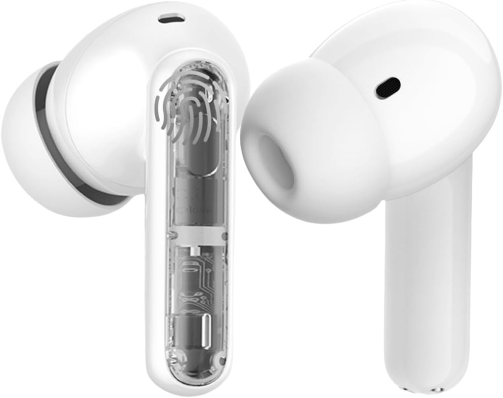 Draadloze oordopjes P1 PRO met transparante stijl, Bluetooth hoofdtelefoons met Clear Call Mics, IPX7 waterdichte oordopjes Deep Bass Draadloze oortelefoons, 30H Compatibel met Samsung TV Android iOS