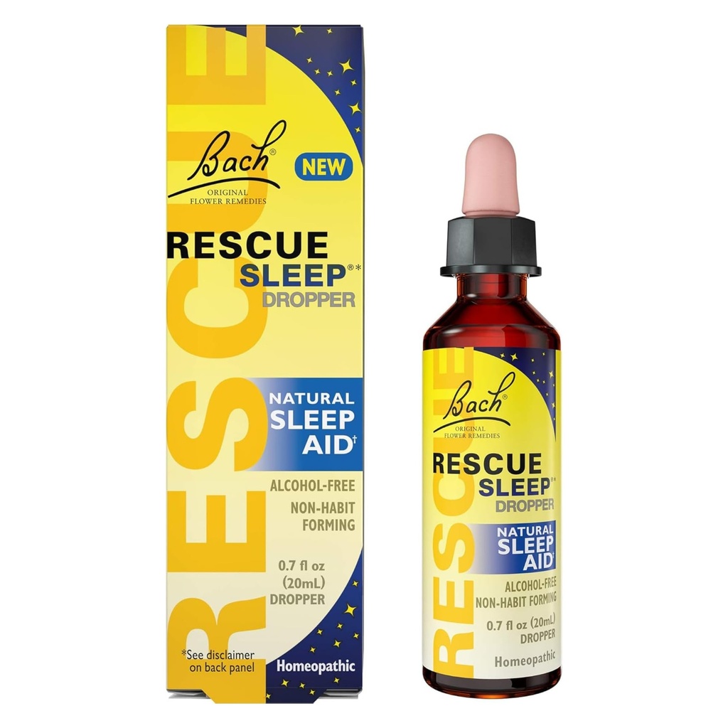 Bach RESCUE Sleep Dropper 20mL, Aide naturelle au sommeil, Essence de fleurs homéopathiques, Sans mélatonine, sucre, et gluten, Amies de la famille, Formule non-alcool