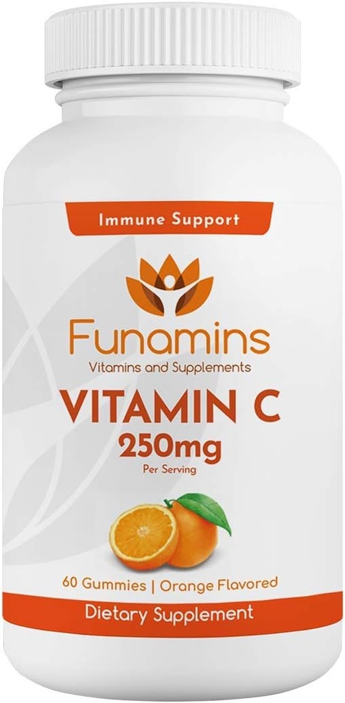 Vitamine C Gummies, 250mg per Serving, 60 Count, Vegan, Antioxident, Immune Support, Muscle, Joints; for Kids & Adults; Orange Flavor
