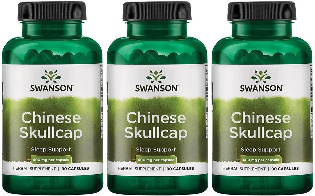 Swanson Chinese Skullcap - Herbal Supplement Promoting Relaxation '&' Slaapondersteuning - Flavonoid Formula to Help Soothe Zenuwen - (90 Capsules, 400mg Elke) 3 Pack