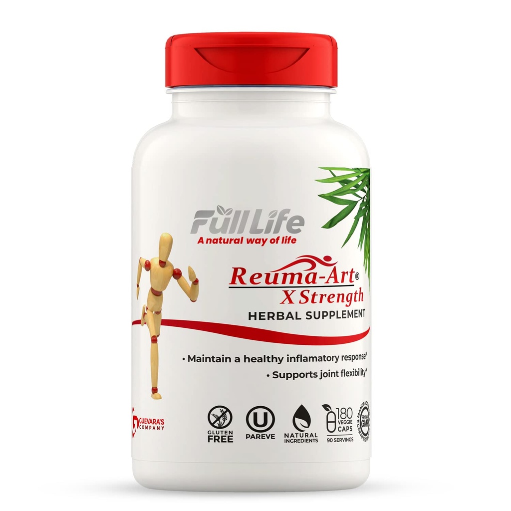 Full Life Reuma-Art X Strength – Suppléments à base de plantes de 400 mg - Soutient la flexibilité articulaire – 180 Capsules Veggie