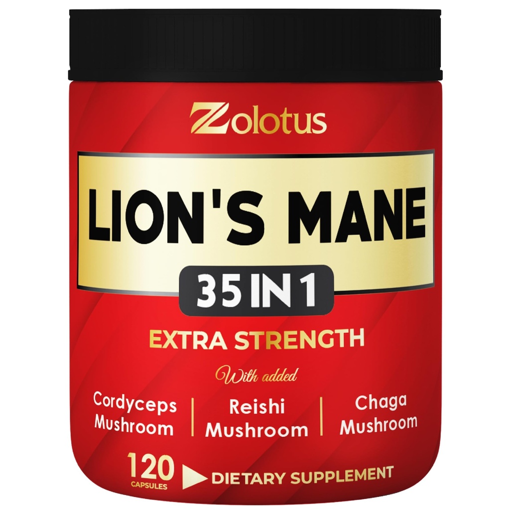 Zolotus 35 in 1 Lions Mane Mushroom Capsules Cordeyceps, Reishi, Vlierbes, Ashwagandha, Panax Ginseng - 120 Tel.