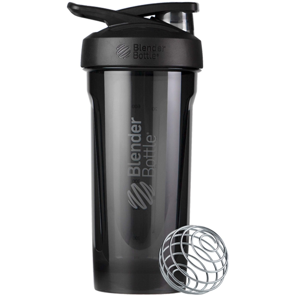 BlenderBattle Strada Tritan Shaker Bottle with Locking Lid, 28-Ounce, Black