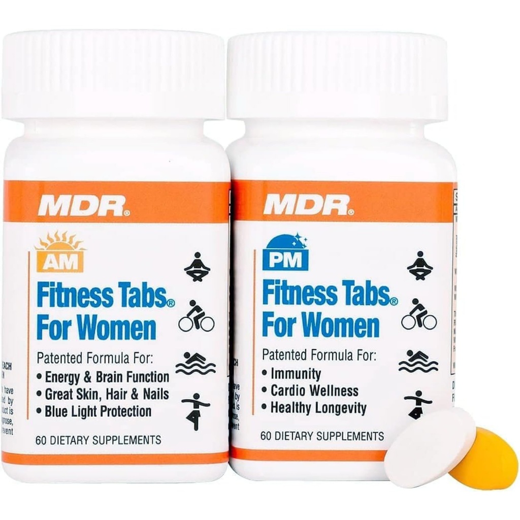 MDR Fitness Tabs Patented AM/PM Multivitamin for Women – Doctor Formulated Daily Supplement Supporting Energy, ATP & NAD Production, Fitness, Immunity & Healthy Aging – Gluten Free – 2 Month Supply