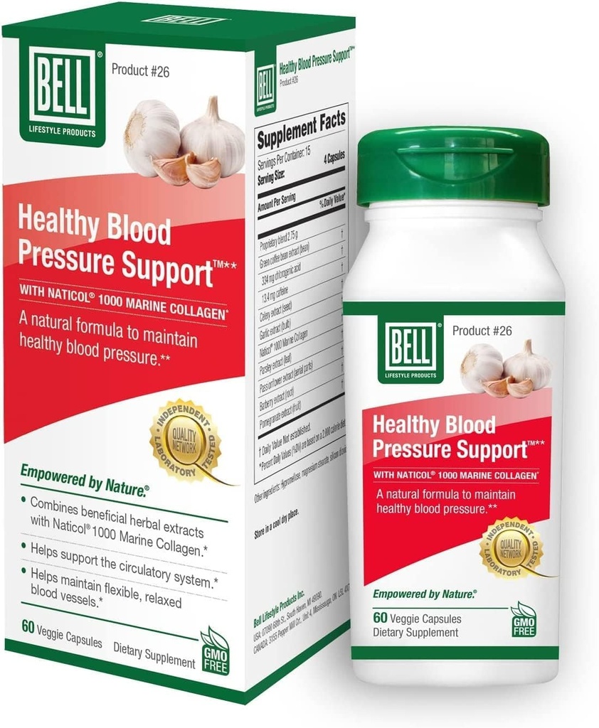 Bell Healthy Blood Pressure SupportTM Unieke Blend - Natuurlijke Blend van Green Coffee Bean Extract, Knoflook & Seldery Seed Extract Supplementen- 60 Capsules, Vegan, Non-GMO