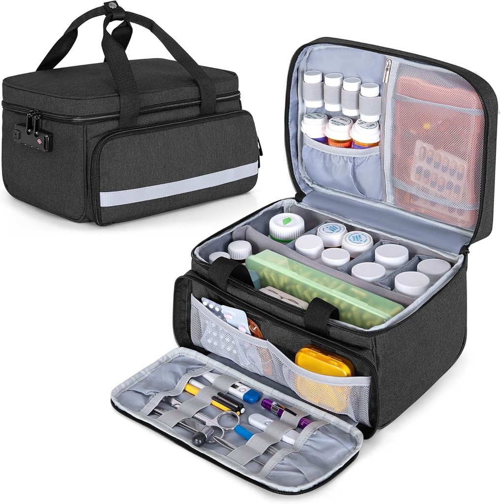 CURMIO Pillen Flessen Organisator Opslag, Medicatie Lock Box voor pil Organisator en medische benodigdheden, Zwart (gepatenteerd ontwerp)