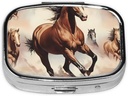 Boîte à pilules, petit étui à pilules pour la Purse & Pocket, organisateur de médecine mignon Voyage Pillbox, porte-conteneur de pilules portable pour tenir les vitamines, les médicaments, l'huile de poisson et les suppléments,Prancing Brown Horse