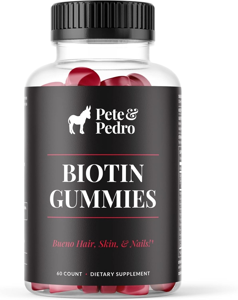 Pete & Pedro BIOTIN Gommies pour la croissance des cheveux, de la peau et des ongles pour les femmes et les hommes Supplément de croissance de l'air pour la peau plus forte et les ongles