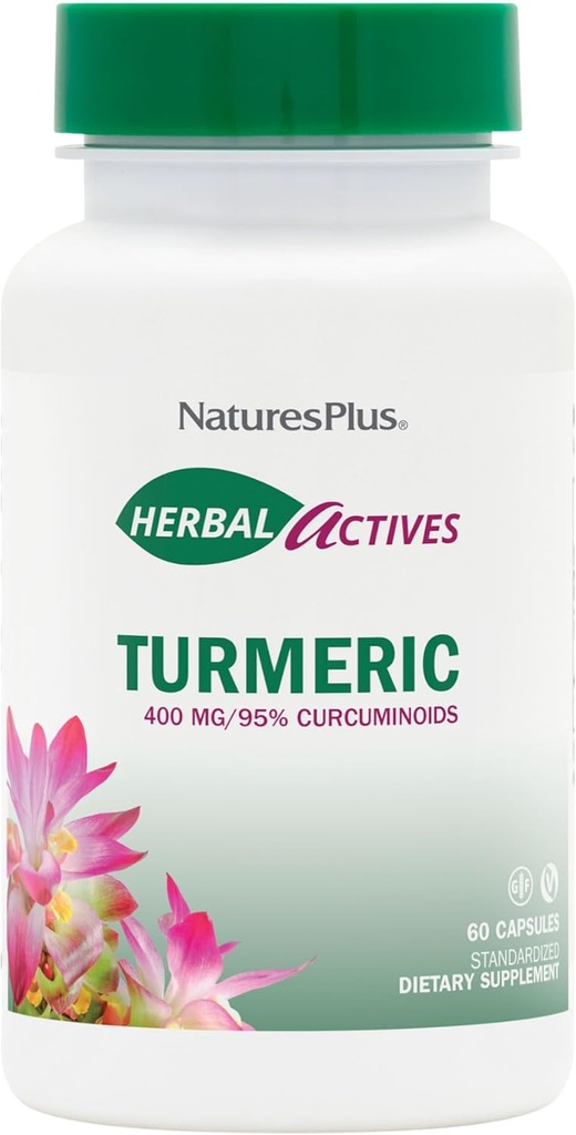 Natures Plus Herbal Actives Kurkuma - 400 mg, 95% Curcumine, 60 Vegan Capsules - Vegetarisch, Glutenvrij - 60 porties