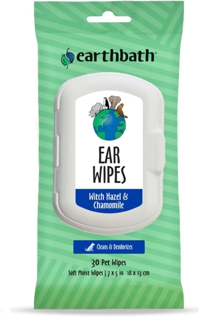 Earthbath Hondenoor Wipes - Gentle Hondenoor Cleaner, Beste Huisdier Wipes voor Honden & Katten, Made in USA, Wruelty-Free Honden Wipes, Houd uw Huisdier oren van nature helder en infectievrij - 30 Tellen (1 Verpakking)