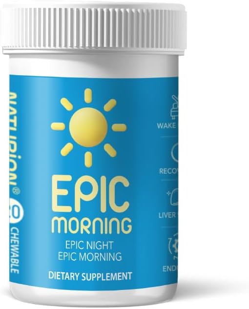 Epic Morning - Leverontgifting & Reparatie Supplement met DHM, melkdistel, vitamine C, B1, B2 & Granaatappel - Natuurlijke Granaatappel & Peach Flavor - 20 Kauwtabletten voor leverondersteuning en ochtendherstel