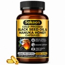 Capsules d'huile de graines noires - Avec le miel manuka de Nouvelle-Zélande, huile de nigella sativa turque pressée à froid, 2% de thymoquinone, Imune et soutien digestif, Fabriqué aux États-Unis, 60 Compte, 1010mg par portion