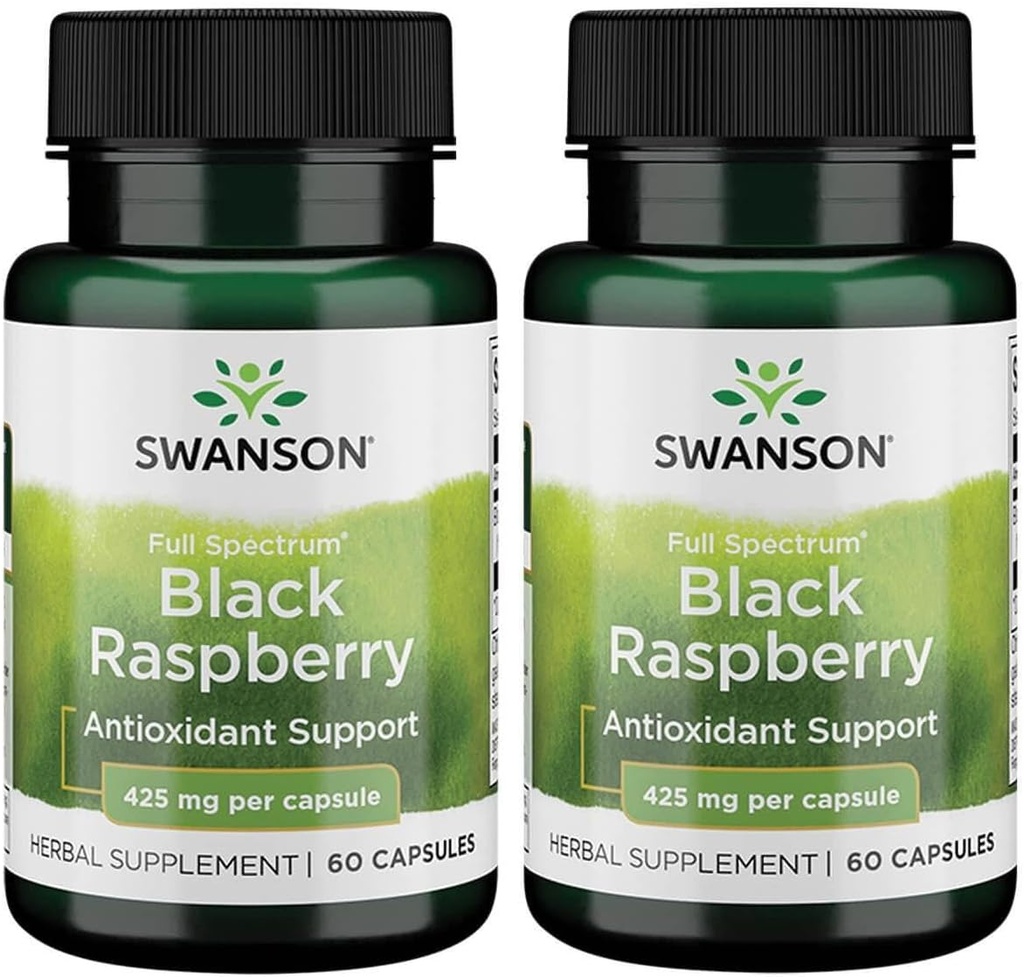 Swanson Black Raspberry - Herbal supplement bevordering van algehele wellness ondersteuning - natuurlijke bron van flavonoïden en vitamine C - (60 capsules, 425mg elk) (2 Pack)