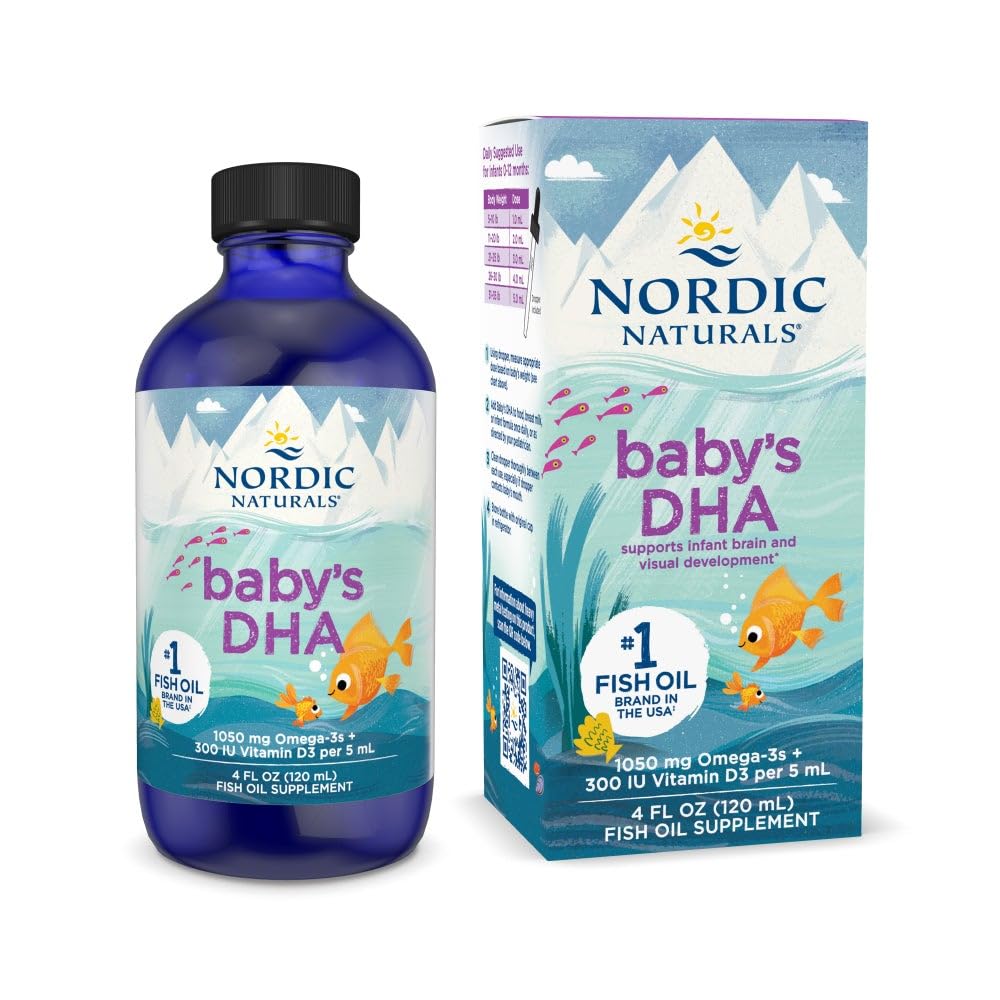 Nordic Naturals Baby DHA, Unflavored - 4 oz - 1050 mg Omega-3 + 300 IE Vitamine D3 - Ondersteunt Hersenen, Visie & Zenuwstelselontwikkeling bij Baby's - Niet-GMO - Serven mei Vary