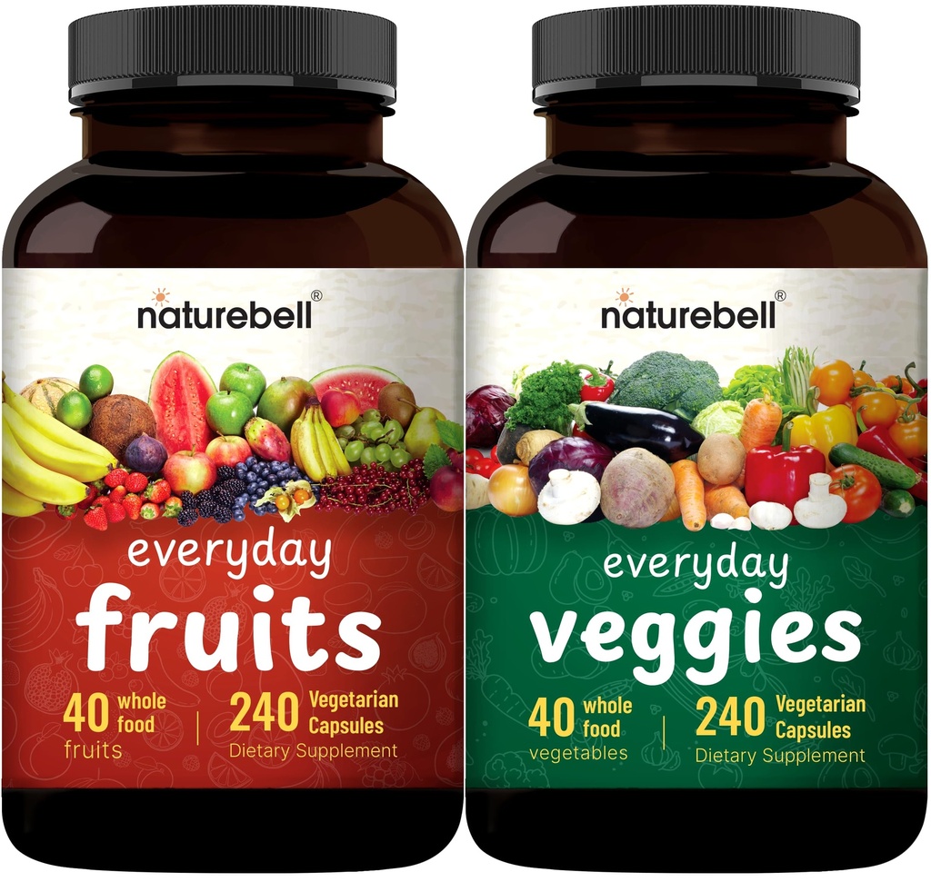 Supplément Fruits et légumes – 480 Capsules végétariennes totales.Équilibre naturel de 40 mélanges de fruits et légumes entiers.