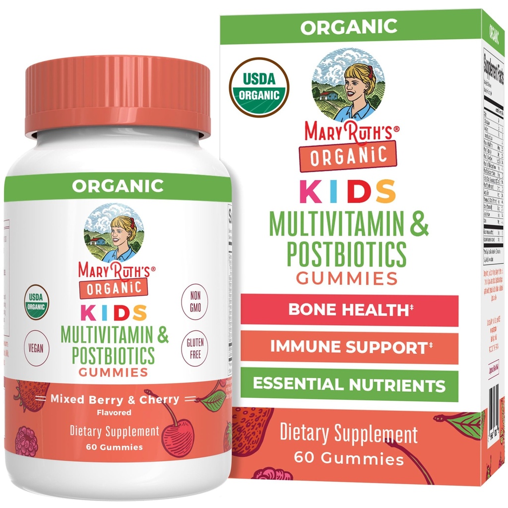 MaryRuth Organics Kids Vitamines (en anglais seulement) USDA Organic (en anglais seulement) Multivitamine Gummies + Postbiotiques pour les 4 ans et plus Lactobacillus Rhamnosus (en anglais seulement)