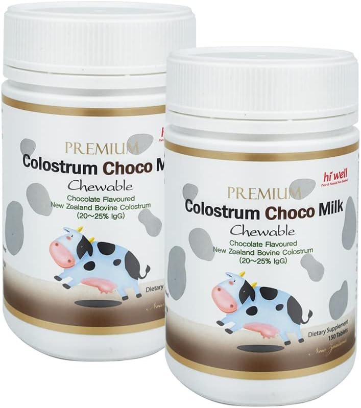 (Pack of 2) Hi Well Premium Grass-Fed Colostrum Choco Melk 150 tabletten Nieuw-Zeeland Runder Colostrum