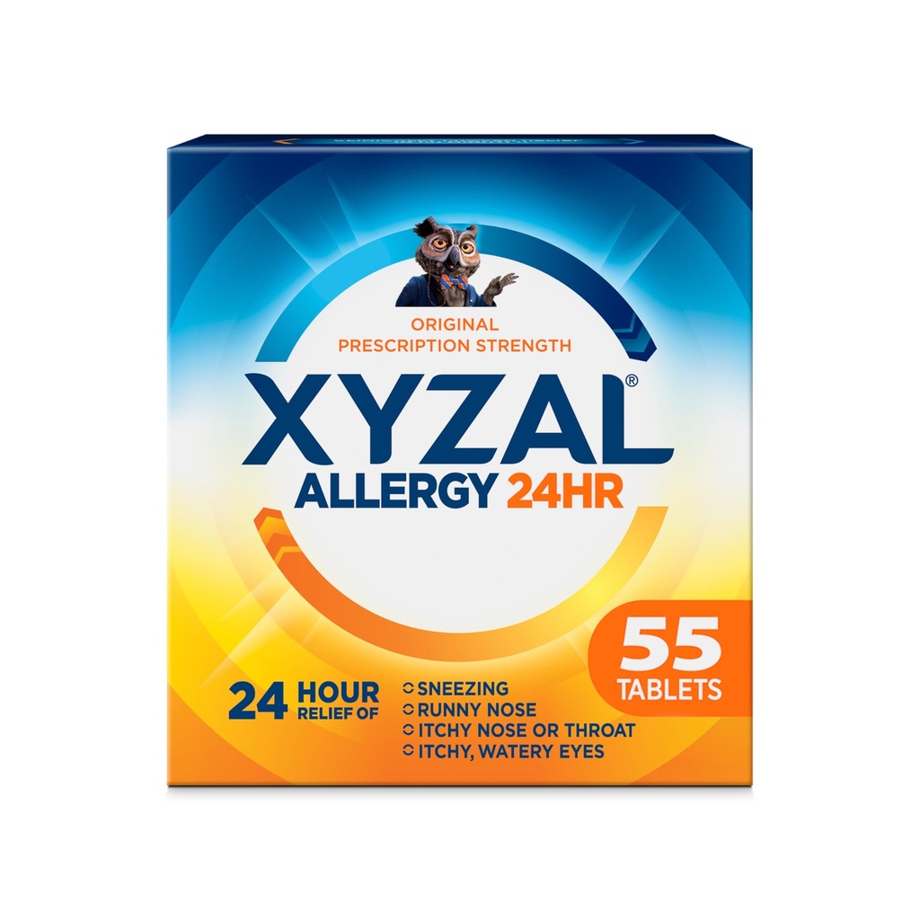 Xyzal 24-uurs Allergy Relief Medicine, Original Prescription Strength Antihistamine, Levocecirizine Dihydrochloride Tablets 5 mg, 55 Tel.