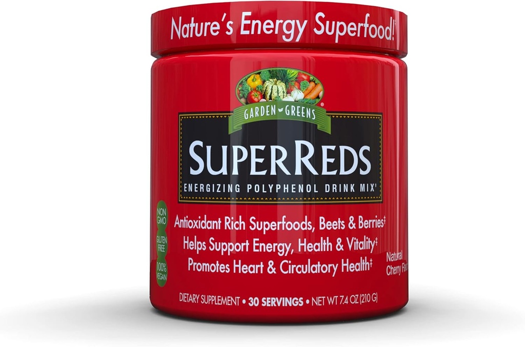 Jardin Verts Super Rouges Energing Polyphénol Superfoods, Antioxydants, Mélange de boisson en poudre, 30servings,7,4 once