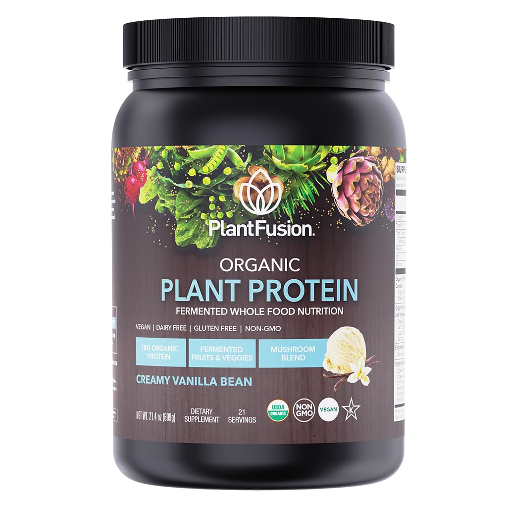 SOTRU poudre de protéines végétales organiques - aliments entiers, poudre de protéines végétales avec des superaliments verts, enzymes et probiotiques - USDA certifié biologique, non-OGM, sans gluten - Vanille 18,5 oz, 21 portions