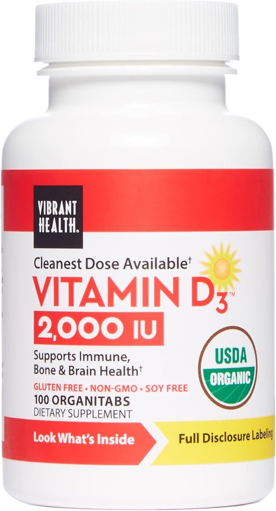 Vibrant Health, Vitamine D3 2000 IE, Ondersteunt Immune, Bone en Brain Health, 100 capsules