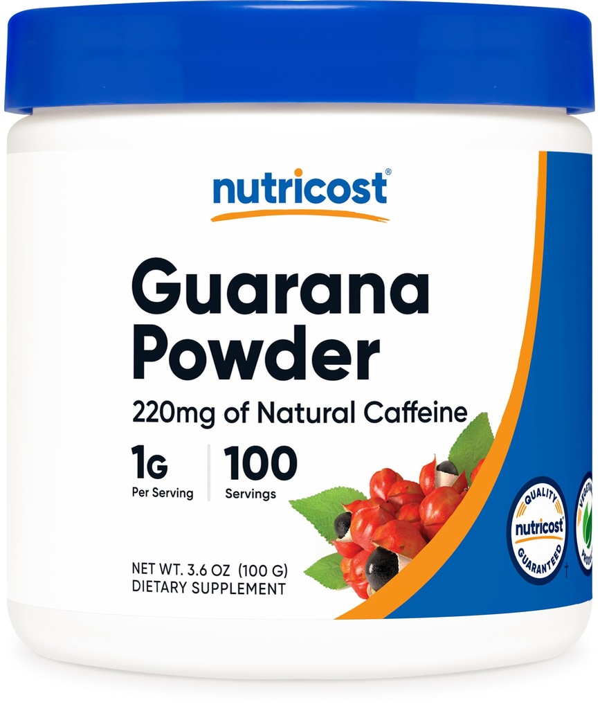 Nutricost Guarana Extract Poeder 100 Gram per fles - Natuurlijke Braziliaanse kruiden Cafeïne Energizer Supplement