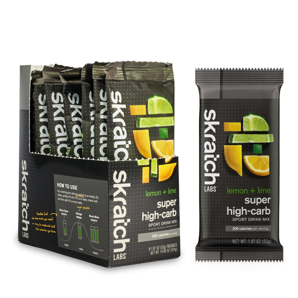 Skratch Labs Super High-Carb Drink Mix Packets - Koolhydraat Poeder - Cluster Dextrine en Elektrolyten - Endurance Energy- Energy Gel Alternative - Lemon/Lime - 8 Single Serving Packets - Non-GMO