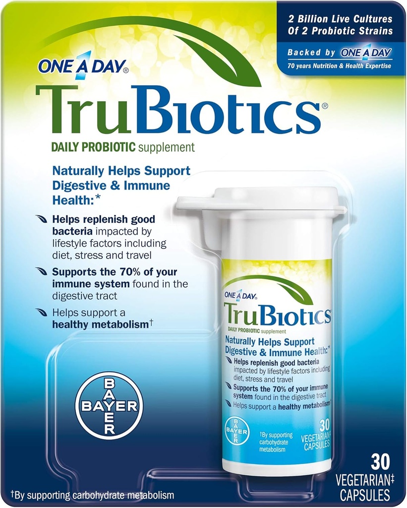 Trubiotics Daily Probiotic 30 Capsules - Glutenvrij, Sojavrij Digestief + Immune Health Support Supplement voor mannen en vrouwen (pakket van 3)