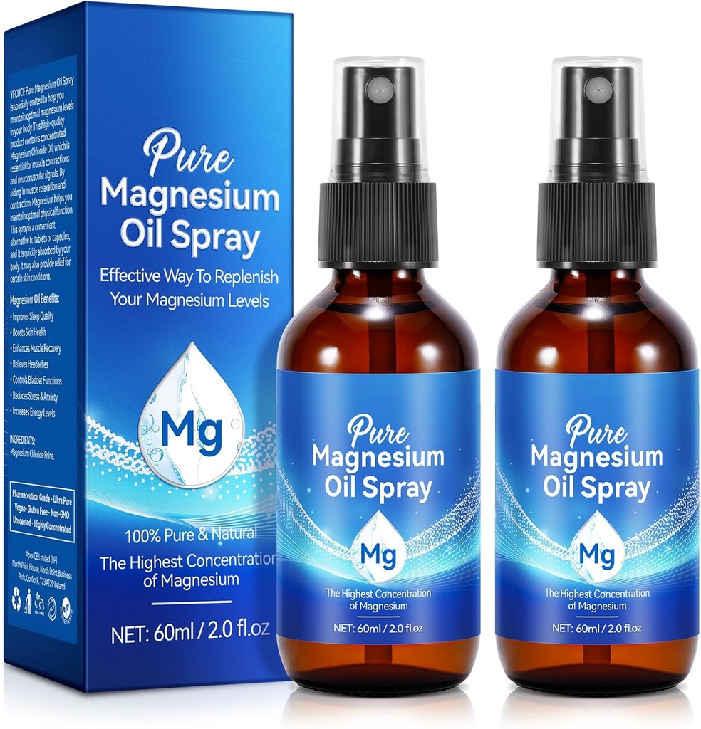 Pure Magnesium Oil Spray,100% Pure & Natural Organic Magnesium Oil Spray, Eenvoudig te gebruiken(4 Fl.Oz Set)