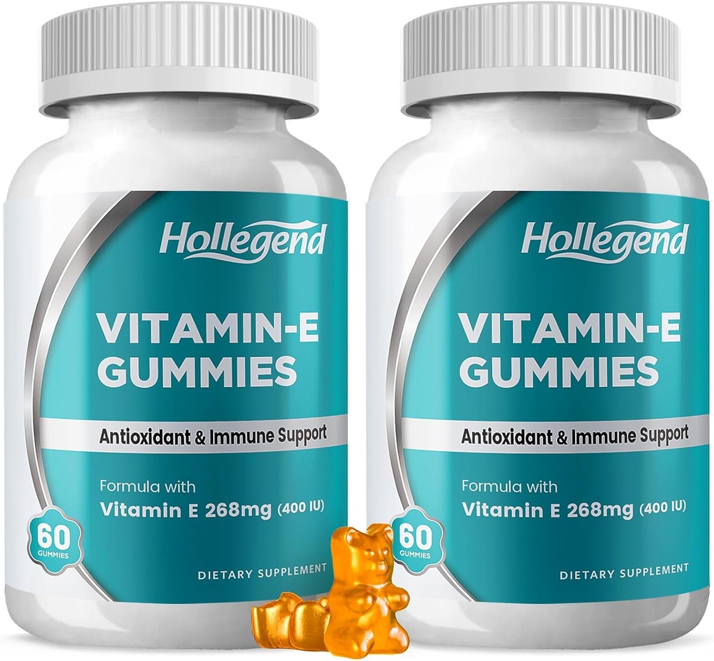 Vitamine E Gummies 268mg 400 IE, Natuurlijke Vitamine E Kauwbaar supplement voor volwassenen, vrouwen en mannen, huid & Immune Health, Antioxidant, Orange Flavor, 120 Tel.