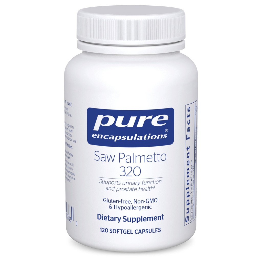 Encapsulations pures Palmetto de scie 320 - Acides gras et autres nutriments essentiels pour soutenir le métabolisme et la fonction urinaire - avec extrait de Palmetto de scie - 120 Capsules Softgel